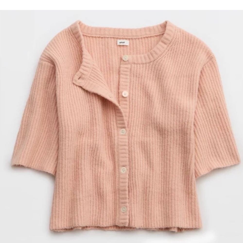 Aerie Pink Ribbed Cardigan Sweater
